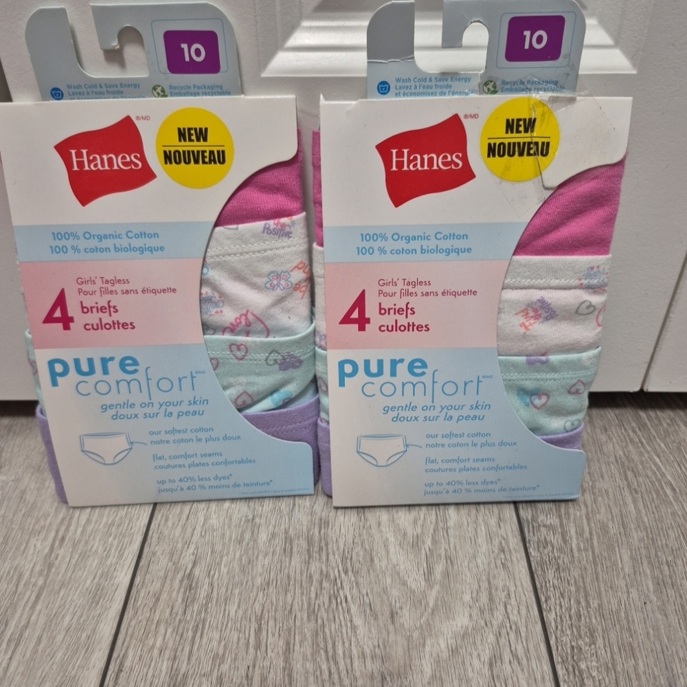 2 Packs of Hanes Pure Comfort 4 pairs 100% Organic Cotton Brief underwear; Sz 10